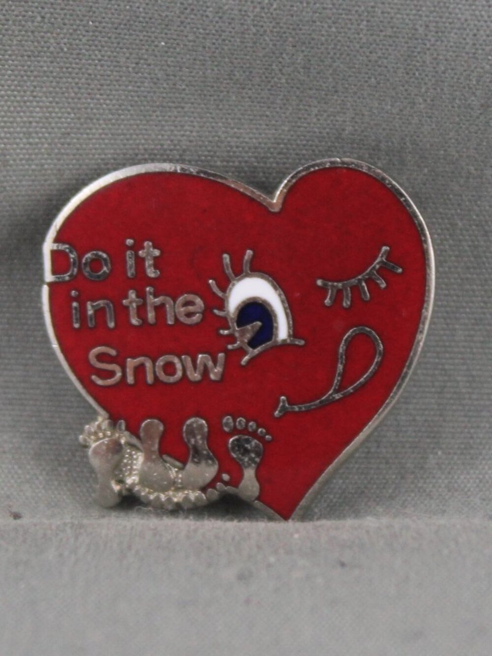 Vintage Novelty Pin - Saucy Heart Do it in the Snow - Inlaid Pin